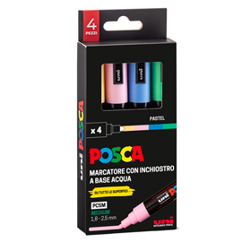MARCATORE UNI POSCA PC5M - PUNTA MEDIA 1,8-2,5 MM - COLORI ASSORTITI PASTEL - UNI MITSUBISHI - CONF. 4 PEZZI 94336