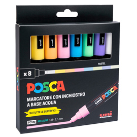 MARCATORE UNI POSCA PC5M - PUNTA MEDIA 1,8-2,5 MM - COLORI ASSORTITI PASTEL - UNI MITSUBISHI - CONF. 8 PEZZI 94337