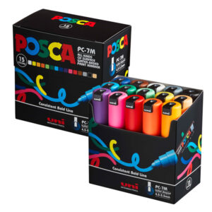 ASTUCCIO MARCATORE UNI POSCA PC7M - PUNTA TONDA LARGE 4,5 - 5,5 MM - COLORI ASSORTITI - UNI MITSUBISHI - CONF. 15 PEZZI 85825