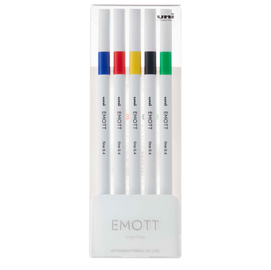 FINELINER EMOTT -  TRATTO 0.4 MM - COLORI ASSORTITI VIVID - UNI MITSUBISHI - CONF. 5 PEZZI 94315