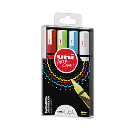 MARCATORE A GESSO LIQUIDO UNI CHALK MARKER - PUNTA TONDA 1,80 - 2,50 MM - UNI MITSUBISHI - BUSTA 4 PEZZI 85791