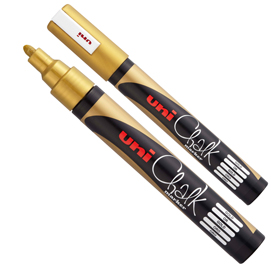 MARCATORE A GESSO LIQUIDO UNI CHALK MARKER - PUNTA TONDA DA 1,80-2,50MM - ORO - UNI MITSUBISHI 83095
