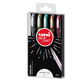 ASTUCCIO PENNA SFERA GEL GEL UNI-BALL SIGNO - PUNTA 0,8 MM - COLORI ASSORTITI METAL - UNI MITSUBISHI - ASTUCCIO 5 PEZZI 85796