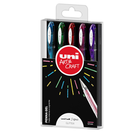 PENNA SFERA GEL UNI BALL SIGNO - PUNTA 1,0 MM - COLORI ASSORTITI GLITTER - UNI MITSUBISHI - ASTUCCIO 5 PEZZI 84758