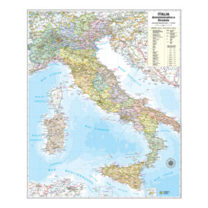 CARTA GEOGRAFICA ITALIA AMMINISTRATIVA E STRADALE - MURALE - 67X85 CM - BELLETTI 57414