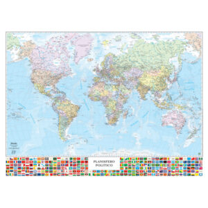 CARTA GEOGRAFICA MONDO CON BANDIERE - MURALE - 132X97 CM - BELLETTI 57416