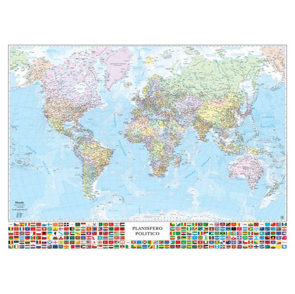 CARTA GEOGRAFICA MONDO CON BANDIERE - MURALE - 132X97 CM - BELLETTI 57416