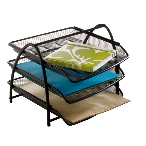 VASCHETTA PORTACORRISPONDENZA MESH - 3 RIPIANI - RETE METALLICA - 34X29X24,5 CM - NERO - ALBA 61919