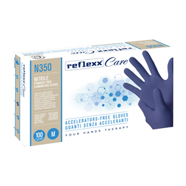 GUANTI NITRILE IPOALLERGENICI N350 - SENZA ACCELERANTI - TAGLIA M - BLU - REFLEXX - CONF. 100 PEZZI 101265