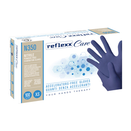 GUANTI NITRILE IPOALLERGENICI N350 - SENZA ACCELERANTI - TAGLIA XS - BLU - REFLEXX - CONF. 100 PEZZI 101263