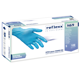 GUANTI IN NITRILE EXTRA STRONG N69 - TG S - AZZURRO - REFLEXX - CONF. 100 PEZZI 96901