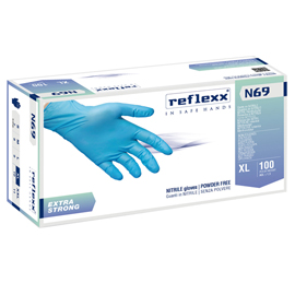 GUANTI IN NITRILE EXTRA STRONG N69 - TG XL - AZZURRO - REFLEXX - CONF. 100 PEZZI 96904