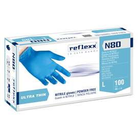 GUANTI IN NITRILE N80 - ULTRASOTTILI - TAGLIA L - AZZURRO - REFLEXX - CONF. 100 PEZZI 101271