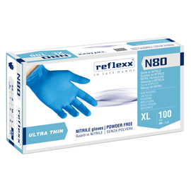 GUANTI IN NITRILE N80 - ULTRASOTTILI - TAGLIA XL - AZZURRO - REFLEXX - CONF. 100 PEZZI 101272