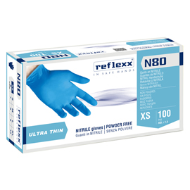 GUANTI IN NITRILE N80 - ULTRASOTTILI - TAGLIA XS - AZZURRO - REFLEXX - CONF. 100 PEZZI 101268