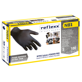 GUANTI IN NITRILE N81 - TG S - NERO - REFLEXX - CONF. 100 PEZZI 96909