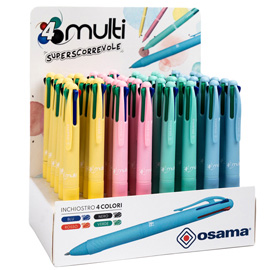 PENNA A SFERA SCATTO 4 COLOR - COLORI PASTELLO ASSORTITI - OSAMA - EXPO 48 PEZZI 98852
