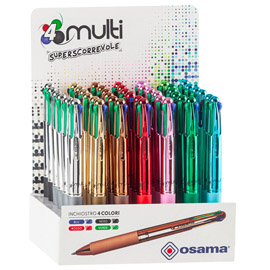 PENNA A SFERA A SCATTO 4 COLOR - FUSTO CROMATO - OSAMA - EXPO 42 PEZZI 98856