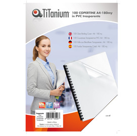 COPERTINE RILEGATURA - A4 - 180 MICRON - PVC - NEUTRO TRASPARENTE - TITANIUM - SCATOLA 100 PEZZI 68505