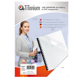 COPERTINE RILEGATURA - A4 - 250 MICRON - PVC - NEUTRO TRASPARENTE - TITANIUM - SCATOLA 100 PEZZI 68470