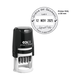 TIMBRO DATARIO R30 - DIAMETRO 30 MM - 4 RIGHE - AUTOINCHIOSTRANTE - PERSONALIZZABILE - COLOP 80447