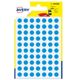 ETICHETTA ADESIVA TONDA PSA - PERMANENTE - D 8 MM - BLU - AVERY - BLISTER 420 ETICHETTE 83411