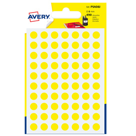 ETICHETTA ADESIVA TONDA PSA - PERMANENTE - D 8 MM - GIALLO - AVERY - BLISTER 420 ETICHETTE 83405