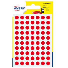ETICHETTA ADESIVA TONDA PSA - PERMANENTE - D 8 MM - ROSSO - AVERY - BLISTER 420 ETICHETTE 83402