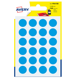 ETICHETTA ADESIVA TONDA PSA - PERMANENTE - D 15 MM - BLU - AVERY - BLISTER 168 ETICHETTE 83410