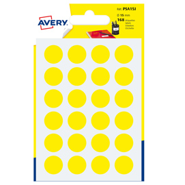 ETICHETTA ADESIVA TONDA PSA - PERMANENTE - D 15 MM - GIALLO - AVERY - BLISTER 168 ETICHETTE 83404