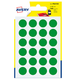 ETICHETTA ADESIVA TONDA PSA - PERMANENTE - D 15 MM - VERDE - AVERY - BLISTER 168 ETICHETTE 83407