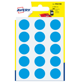 ETICHETTA ADESIVA TONDA PSA - PERMANENTE - D 19 MM - BLU - AVERY - BLISTER 90 ETICHETTE 83409