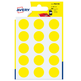 ETICHETTA ADESIVA TONDA PSA - PERMANENTE - D 19 MM - GIALLO - AVERY - BLISTER 90 ETICHETTE 83403