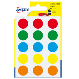 ETICHETTA ADESIVA TONDA PSA - PERMANENTE - D 19 MM - COLORI ASSORTITI - AVERY - BLISTER 90 ETICHETTE 83398