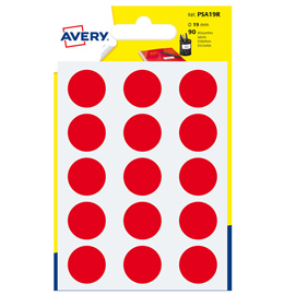 ETICHETTA ADESIVA TONDA PSA - PERMANENTE - D 19 MM - ROSSO - AVERY - BLISTER 90 ETICHETTE 83400