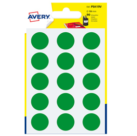 ETICHETTA ADESIVA TONDA PSA - PERMANENTE - D 19 MM - VERDE - AVERY - BLISTER 90 ETICHETTE 83406