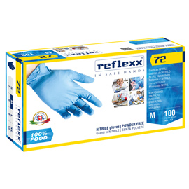GUANTI IN NITRILE FOODLINE R72 - TG M - AZZURRO - REFLEXX - CONF. 100 PEZZI 96906