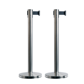 COLONNINE SEGNAPERCORSO BUDGET RETRACTABLE - ALTEZZA 88 CM - NASTRO NERO DA 210 CM - SECURIT - SET 2 PEZZI 80273