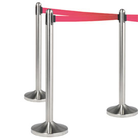 COLONNINA SEGNAPERCORSO CROMATA - ALTEZZA 100 CM - NASTRO RETRATTILE ROSSO DA 210 CM - SECURIT 74569