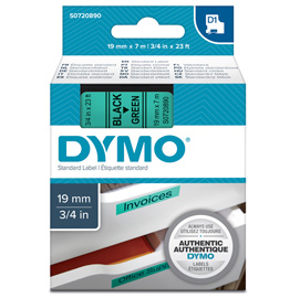 NASTRO D1 458090 - 19 MM X 7 MT - NERO-VERDE - DYMO 27885