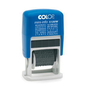 TIMBRO MINI INFO S120-W POLINOMIO - 12 DICITURE 4 MM - AUTOINCHIOSTRANTE - COLOP 38125