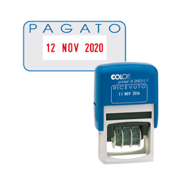 TIMBRO S260-L2 DATARIO + PAGATO - 4 MM - AUTOINCHIOSTRANTE - BICOLORE - COLOP 48012