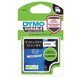 NASTRO DYMO TIPO D 1 DURABLE 12X5,5MT NERO-BIANCO 1978364 80347