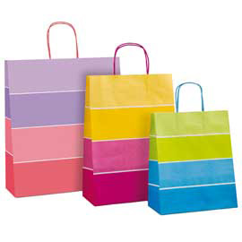 SHOPPER BICOLOR - CON MANICI - CARTA RITORTA - 16 X 8 X 21 CM - COLORI ASSORTITI - REX SADOCH 94707