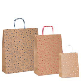 SHOPPER NATALE - 36 X 12 X 41 CM - CARTA KRAFT - FANTASIA STELLINE - COLORI ASSORTITI - SADOCH 99111