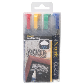 MARCATORE A GESSO LIQUIDO WATERPROOF - PUNTA DA 2,00 - 6,00 MM - COLORI ASSORTITI - SECURIT - CONF. 4 PEZZI 77384