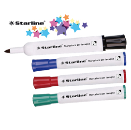 MARCATORI PER LAVAGNE CANCELLABILI STARLINE - PUNTA TONDA 2,0MM - ASTUCCIO 4 COLORI ASSORTITI - STARLINE STL1652