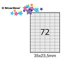 ETICHETTA ADESIVA - PERMANENTE - 35X23,5 MM - 72 ETICHETTE PER FOGLIO - BIANCO - STARLINE - CONF. 100 FOGLI A4 STL3017
