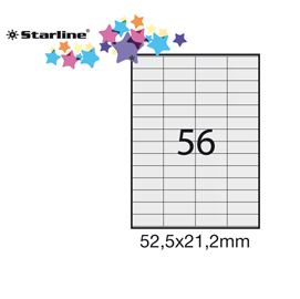ETICHETTA ADESIVA - PERMANENTE - 52,5X21.2 MM - 56 ETICHETTE PER FOGLIO - BIANCO - STARLINE - CONF. 100 FOGLI A4 STL3018