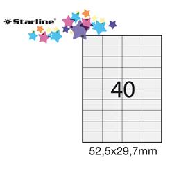 ETICHETTA ADESIVA - PERMANENTE - 52,5X29,7 MM - 40 ETICHETTE PER FOGLIO - BIANCO - STARLINE - CONF. 100 FOGLI A4 STL3019